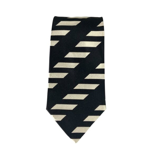 Allea Milano Silk Tie Made In Italy Black/Cream Geometric Pattern Necktie - Picture 2 of 6